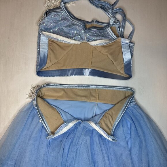 Weissman Dance Costume Girls L 2-Piece Blue Tutu Top Cinderella 9491 Sequins - Picture 9 of 16